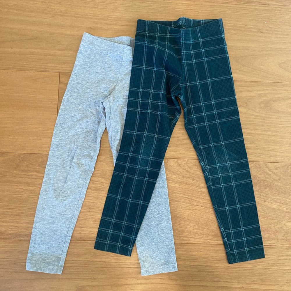 Old Navy Gray and Green Plaid Kids Leggings